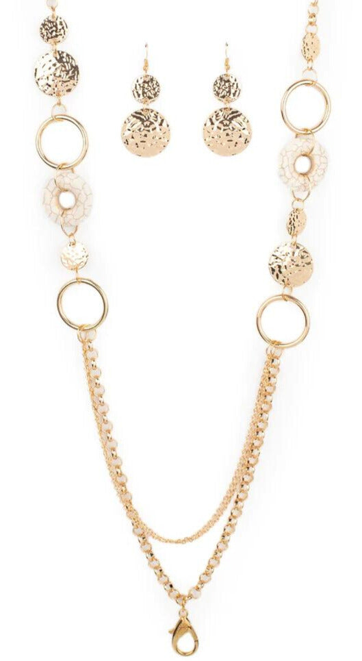 Grounded Glamour Gold Lanyard Necklace & Earring Set