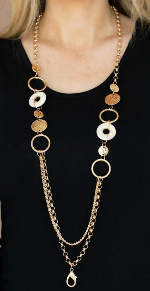 Grounded Glamour Gold Lanyard Necklace & Earring Set